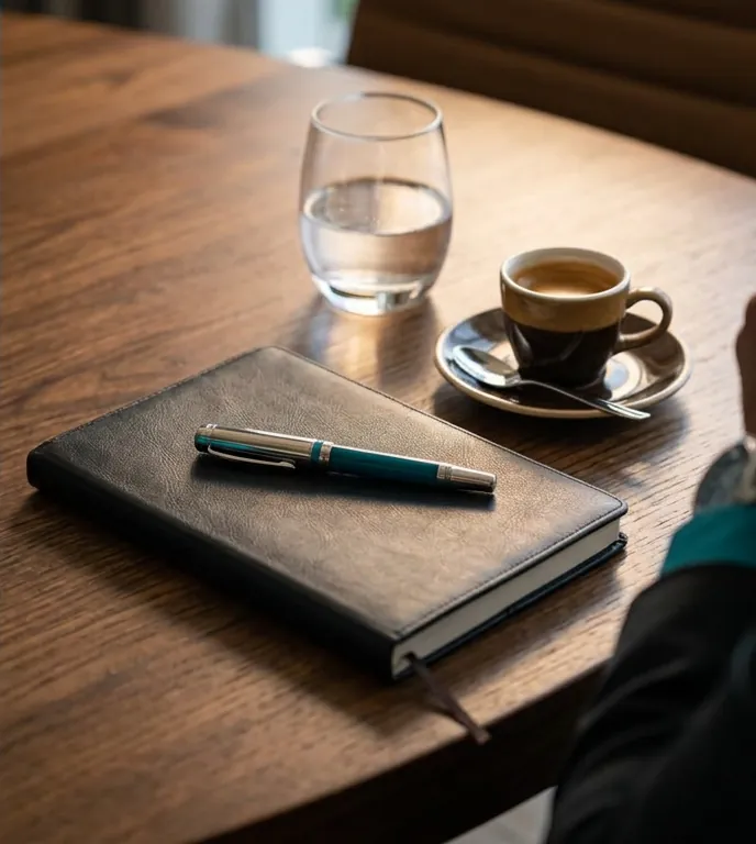 Cuaderno de trabajo preparado para una sesión de coaching