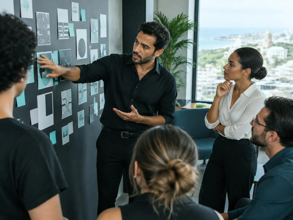 Líder facilitando una decisión estratégica con su equipo